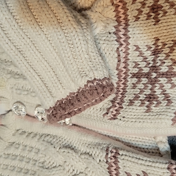 Old Navy Cream Cable Knit Sweater with Brown and Pink Snowflakes - Picture 4 of 6